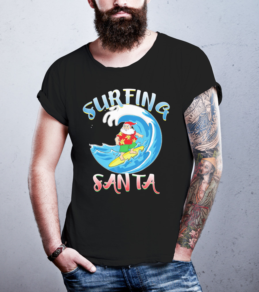 Surfing Summer Santa Christmas Wave T-Shirt