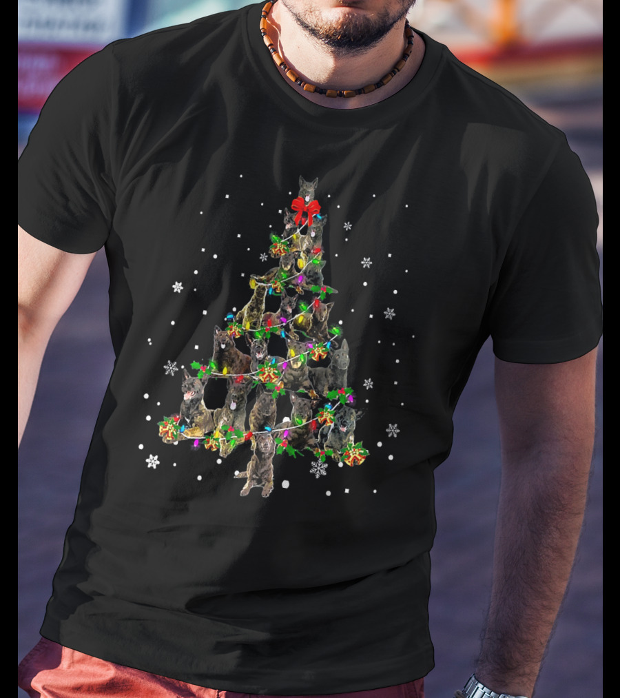Cute Dutch Shepherd Dog Christmas Tree Festive Holiday Snowflakes T-Shirt