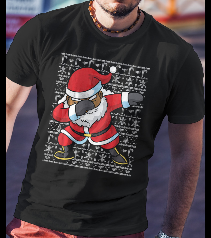Dabbing Black Santa Ugly Christmas T-Shirt