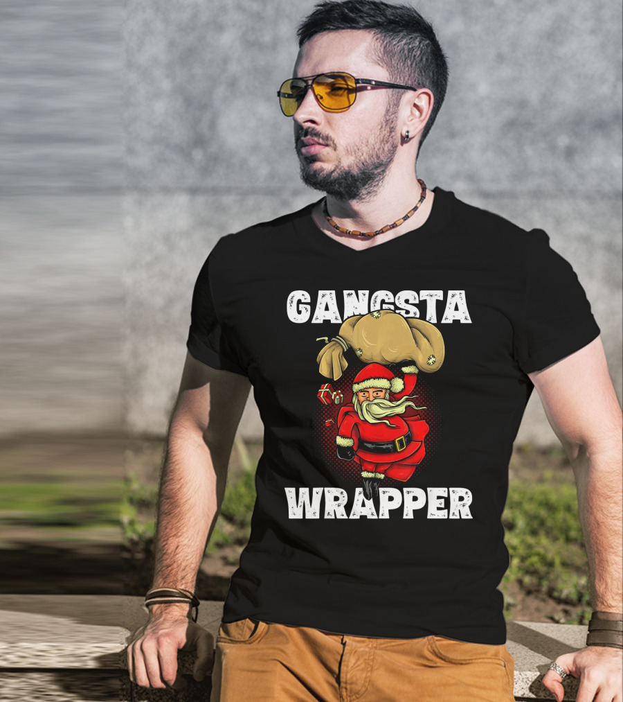Gangsta Wrapper Santa With Sack And Gifts T-Shirt