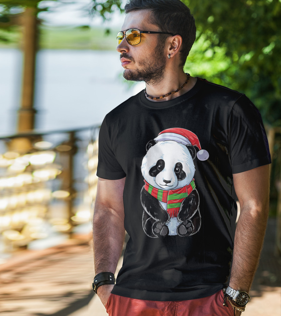 Santa Hat Panda Christmas T-Shirt