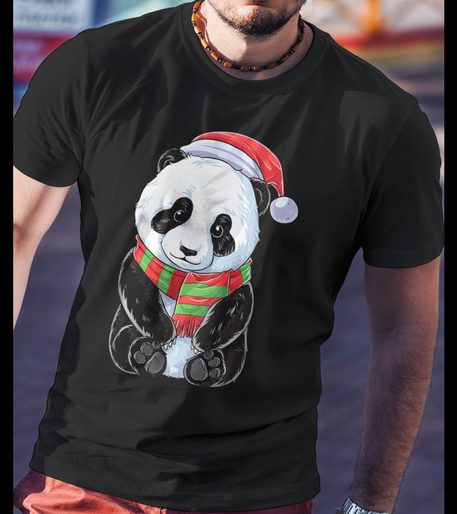 Santa Hat Panda Christmas T-Shirt