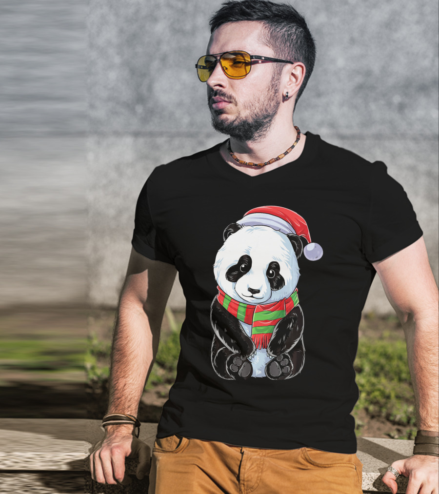 Santa Hat Panda Christmas T-Shirt