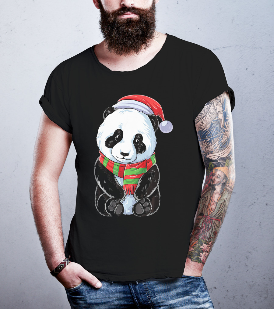 Santa Hat Panda Christmas T-Shirt