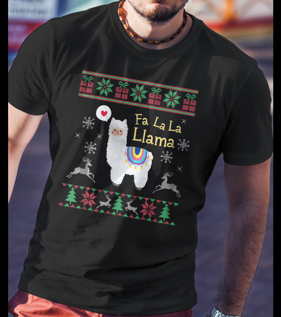Fa La La Llama Ugly Christmas Snowflakes Reindeer Festive T-Shirt