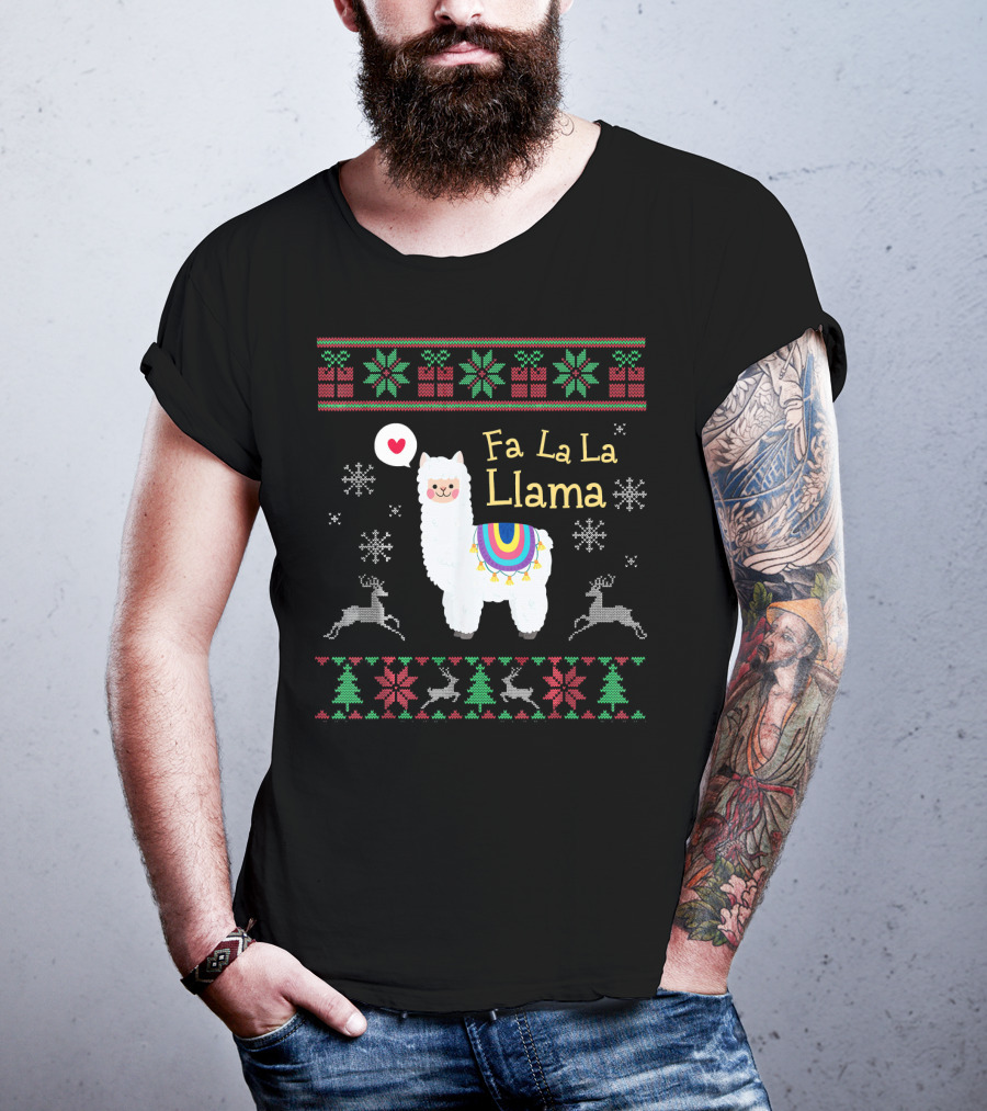 Fa La La Llama Ugly Christmas Snowflakes Reindeer Festive T-Shirt