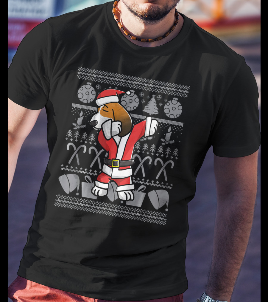 Santa Basset Hound Dabbing Christmas T-Shirt