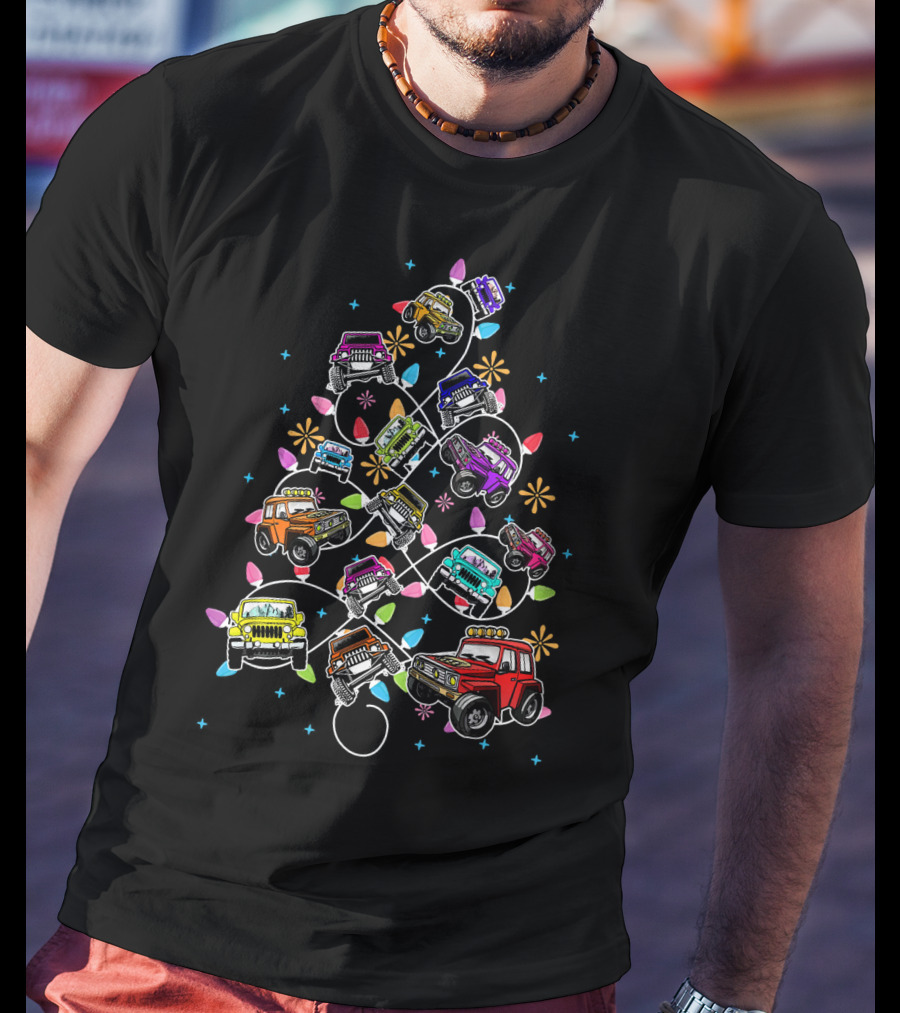 Jeep Christmas Tree Funny Jeeps Lover Colorful Vehicles Holiday Lights T-Shirt