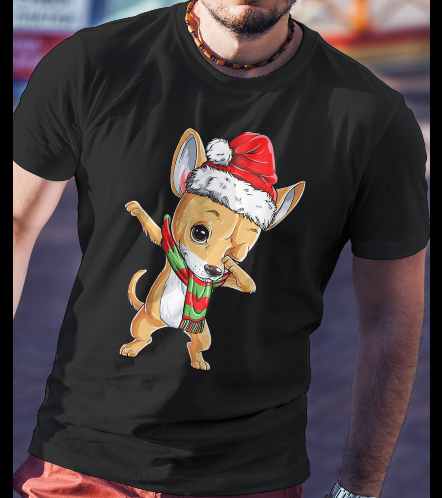 Chihuahua Santa Dabbing Christmas Scarf T-Shirt