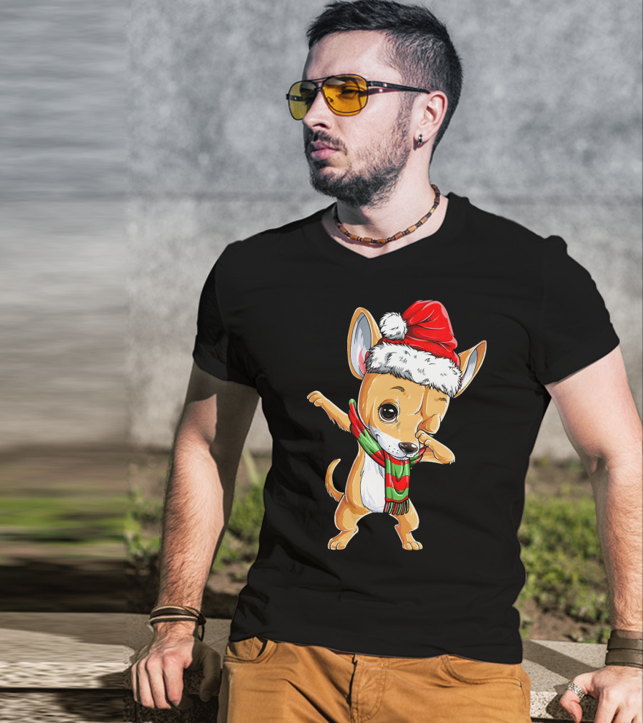 Chihuahua Santa Dabbing Christmas Scarf T-Shirt