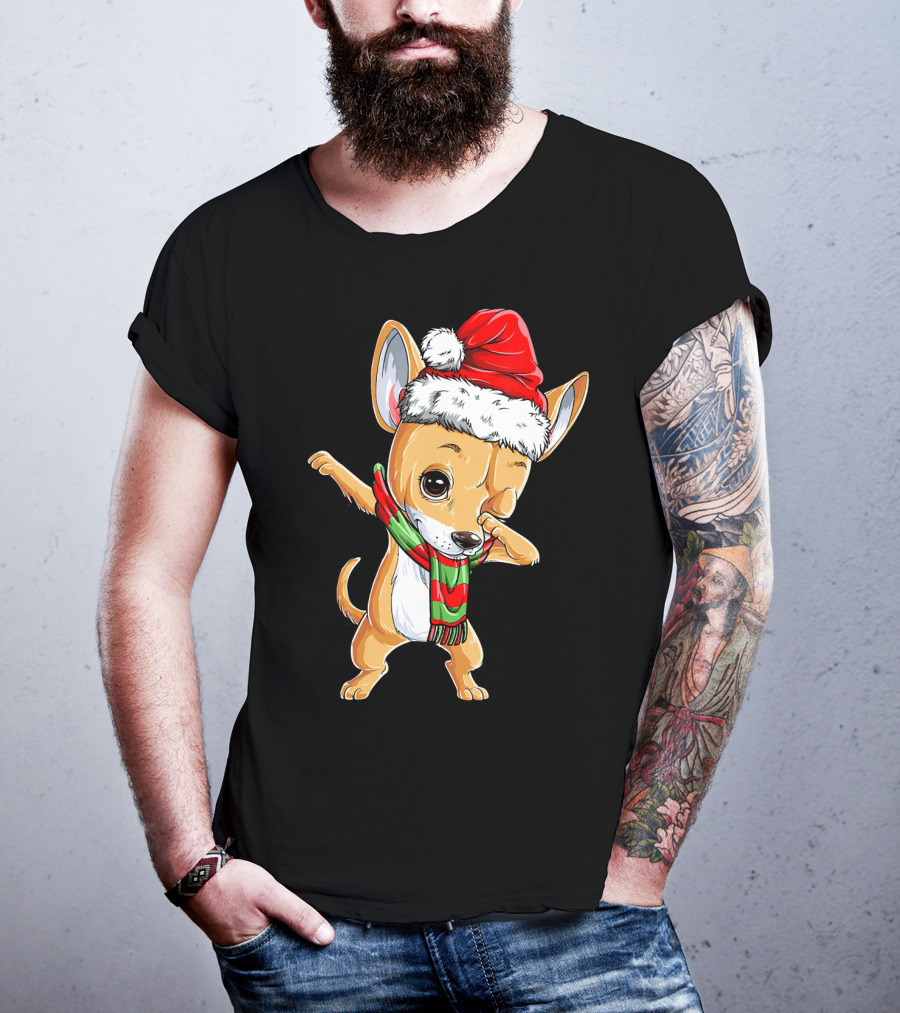 Chihuahua Santa Dabbing Christmas Scarf T-Shirt
