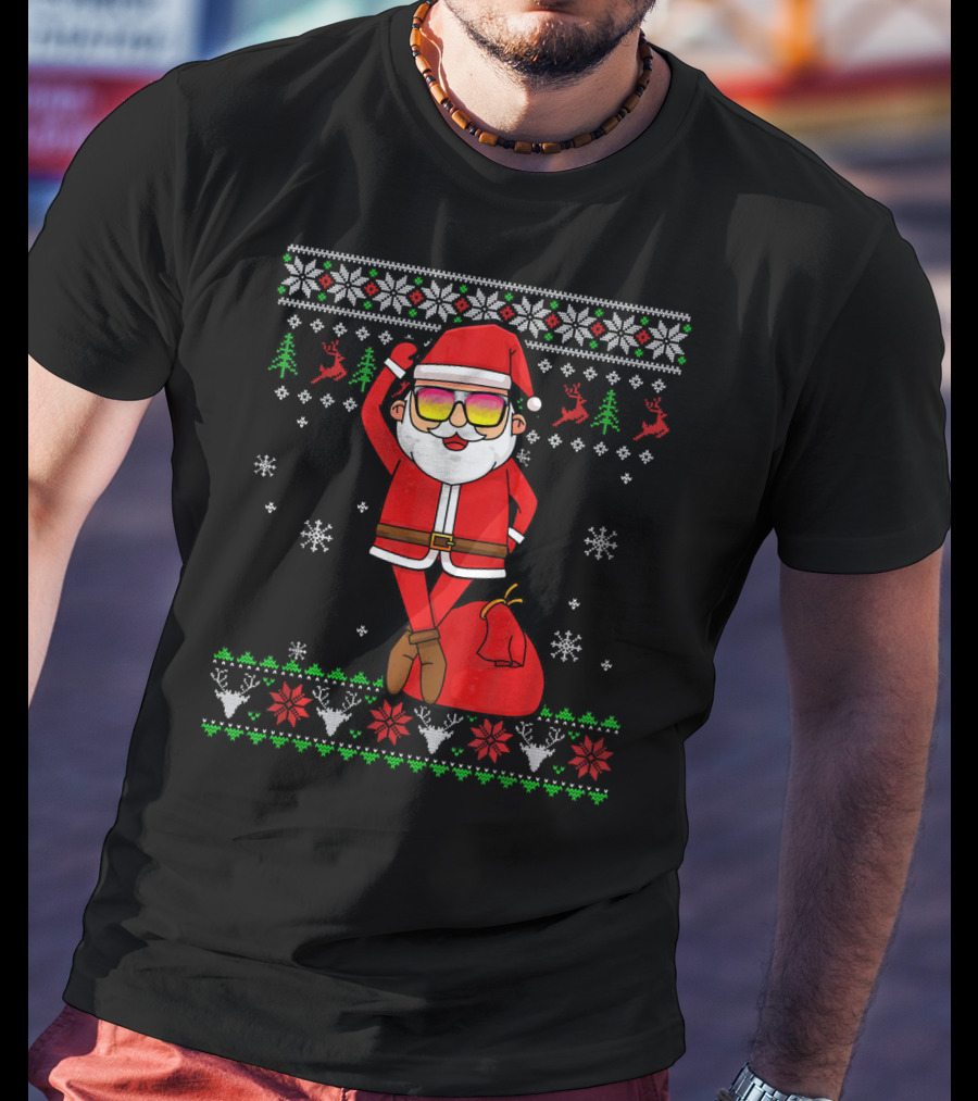 Ballet Lover Santa Claus Ballerina Christmas Snowflakes Reindeer Ugly T-Shirt