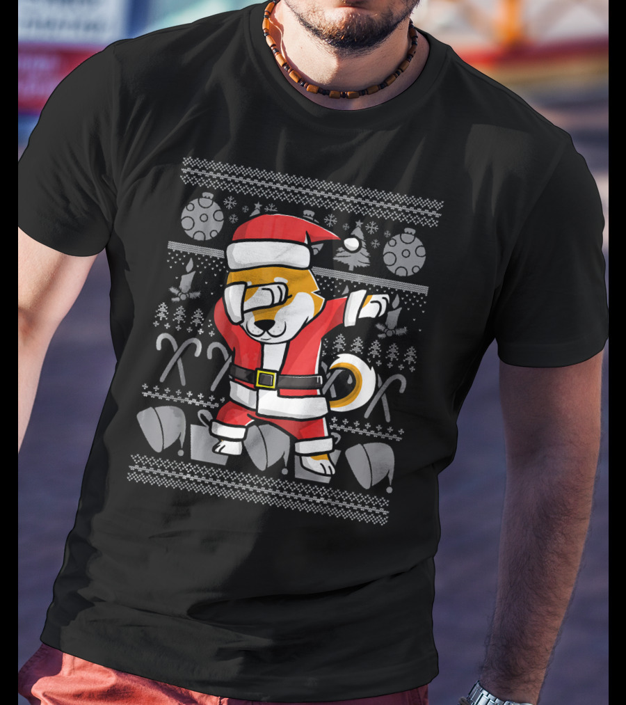 Santa Claus Dabbing Shiba Inu Dog Christmas T-Shirt