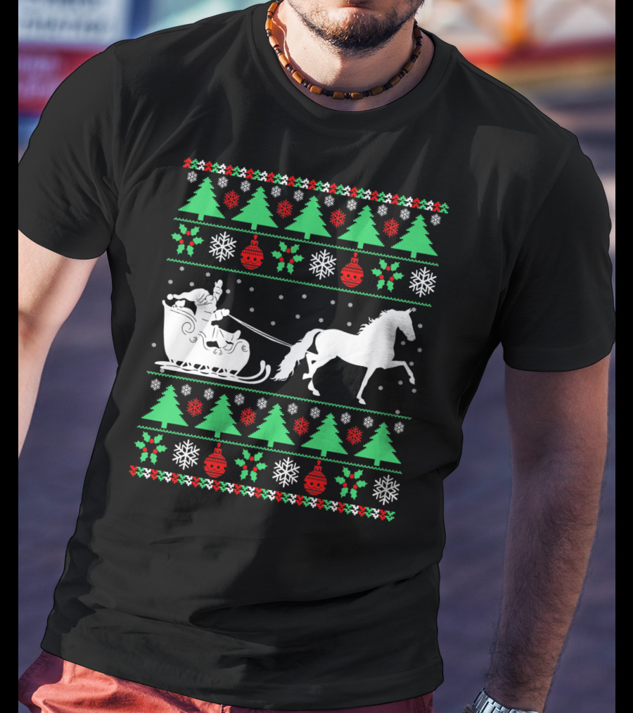 Santa Sleigh Morgan Horse Ugly Christmas T-Shirt