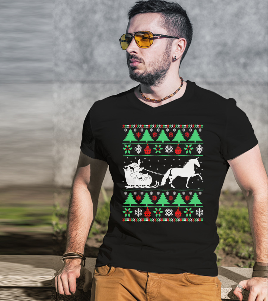 Santa Sleigh Morgan Horse Ugly Christmas T-Shirt
