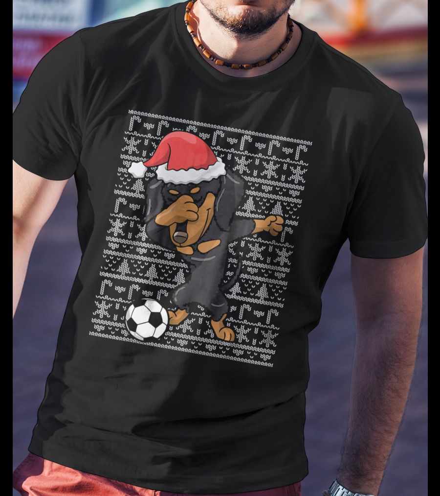 Dabbing Dachshund Santa Soccer Dog T-Shirt