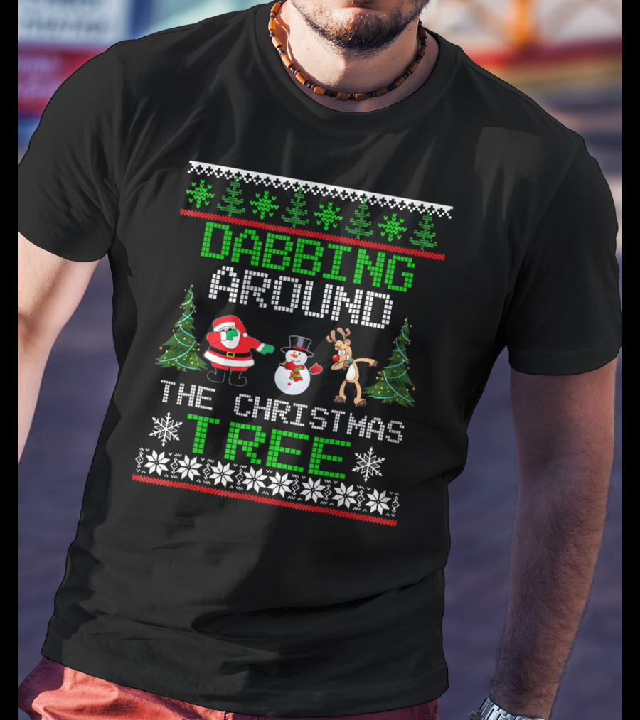 Dabbing Around The Christmas Tree Santa Snowman Reindeer T-Shirt