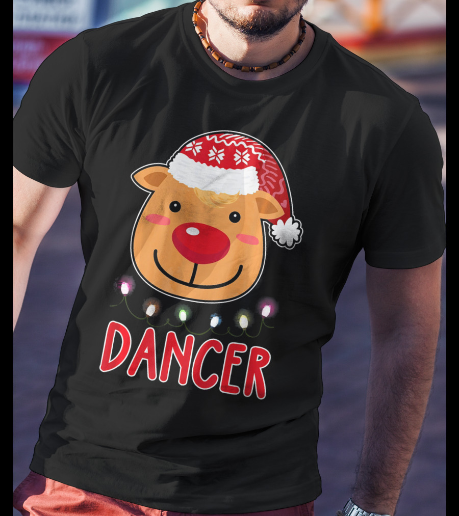 Dancer Reindeer Christmas Lights Santa Hat T-Shirt