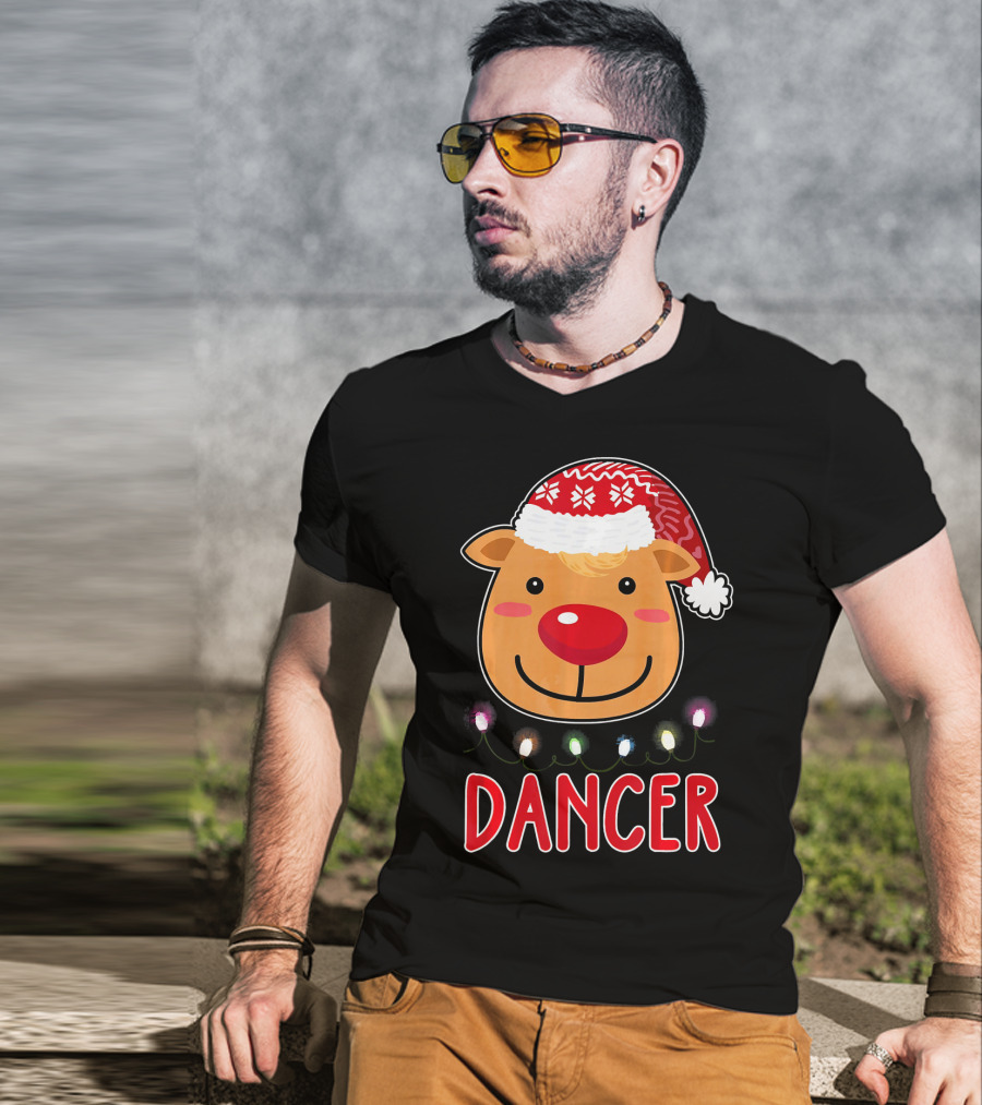 Dancer Reindeer Christmas Lights Santa Hat T-Shirt