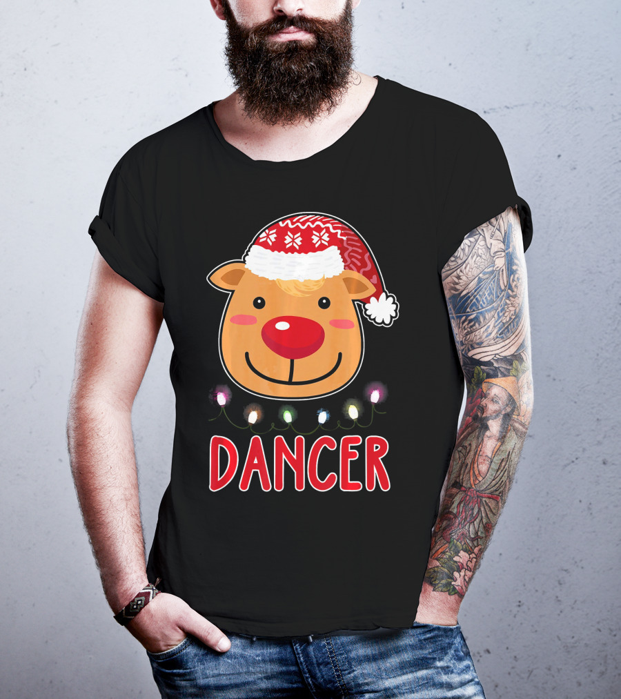 Dancer Reindeer Christmas Lights Santa Hat T-Shirt