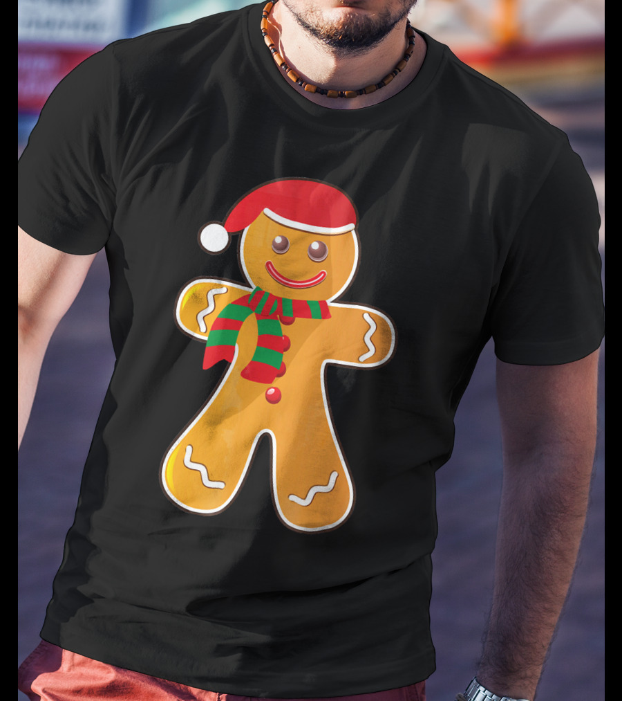 Santa Gingerbread Cookie With Christmas Hat And Scarf T-Shirt