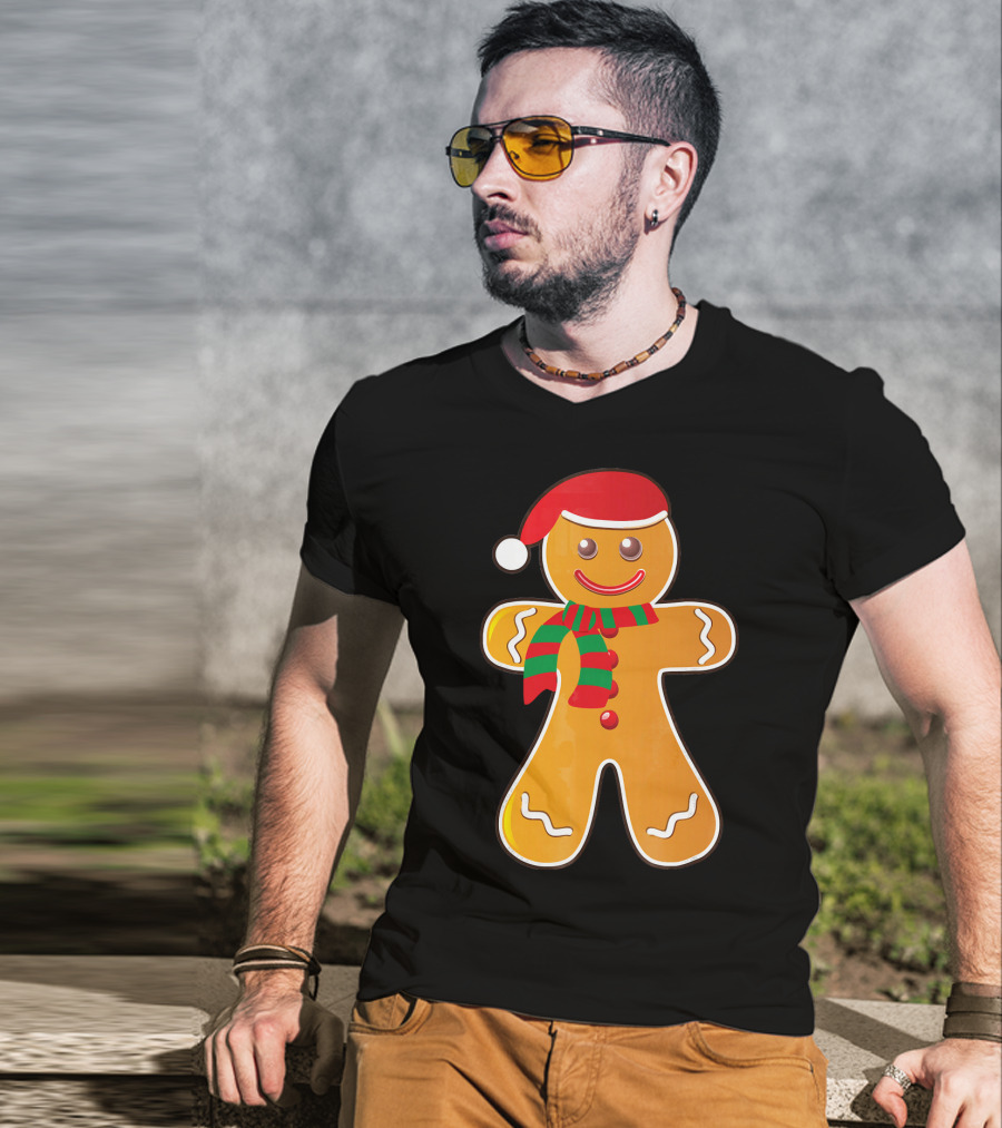 Santa Gingerbread Cookie With Christmas Hat And Scarf T-Shirt