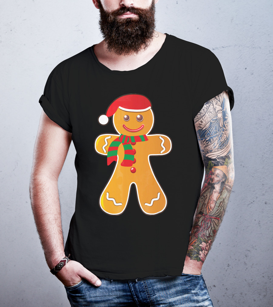 Santa Gingerbread Cookie With Christmas Hat And Scarf T-Shirt
