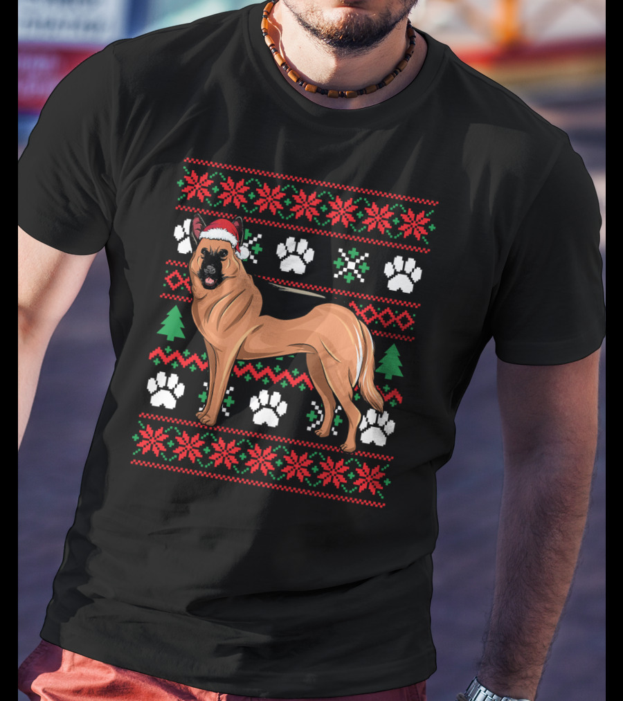 Australian Cattle Dog Christmas Santa Hat Festive Paws And Snowflakes T-Shirt