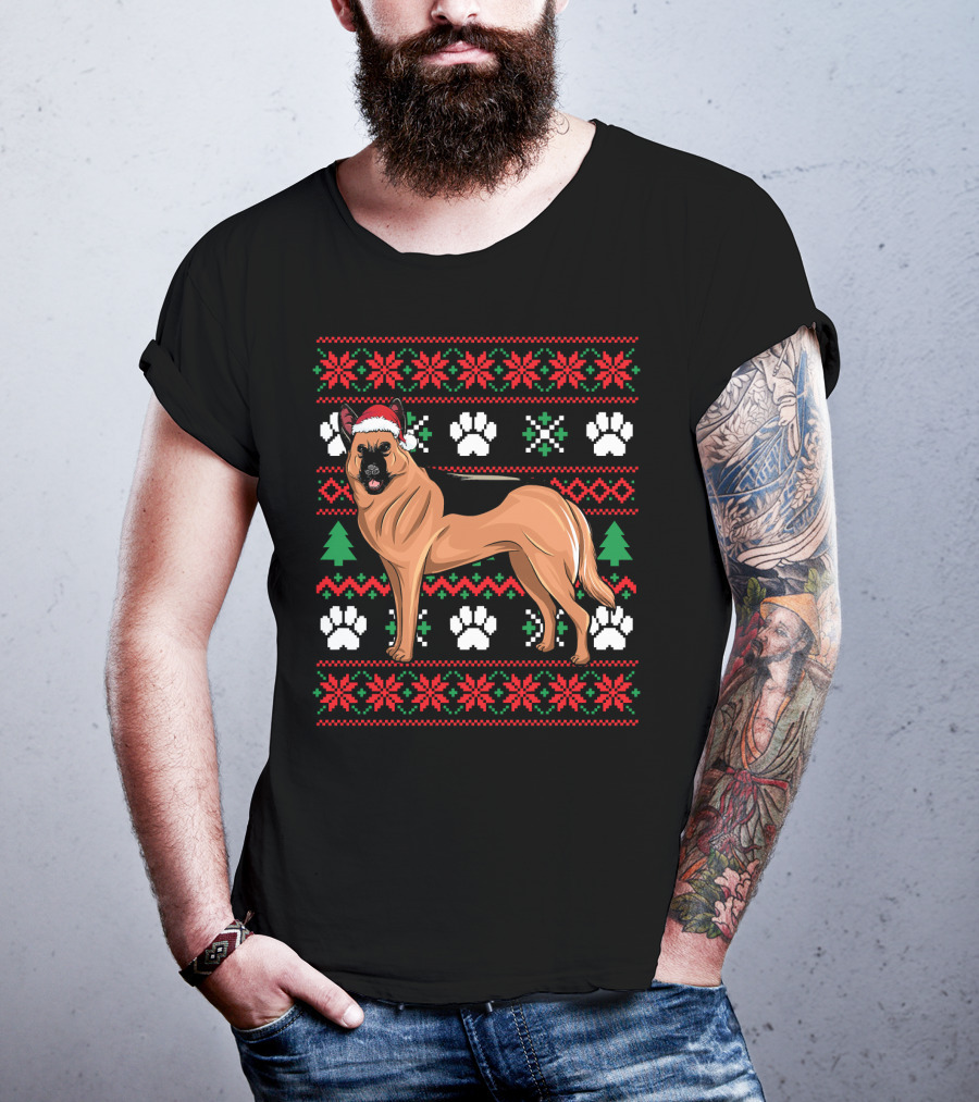 Australian Cattle Dog Christmas Santa Hat Festive Paws And Snowflakes T-Shirt