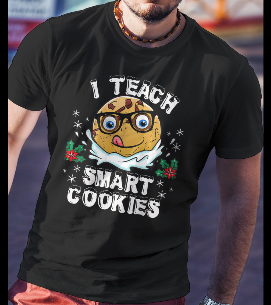 I Teach Smart Cookies Nerdy Christmas Cookie With Glasses And Snowflakes T-Shirt