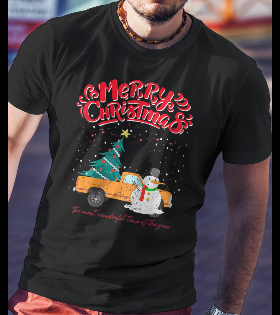 Merry Christmas Santa Truck Family The Most Wonderful Time Of The Year T-Shirt