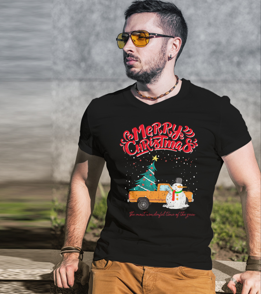 Merry Christmas Santa Truck Family The Most Wonderful Time Of The Year T-Shirt
