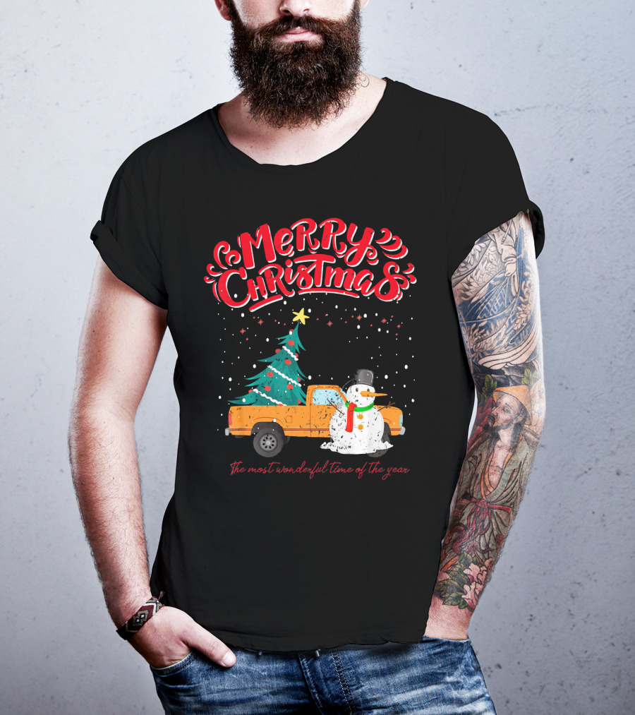 Merry Christmas Santa Truck Family The Most Wonderful Time Of The Year T-Shirt