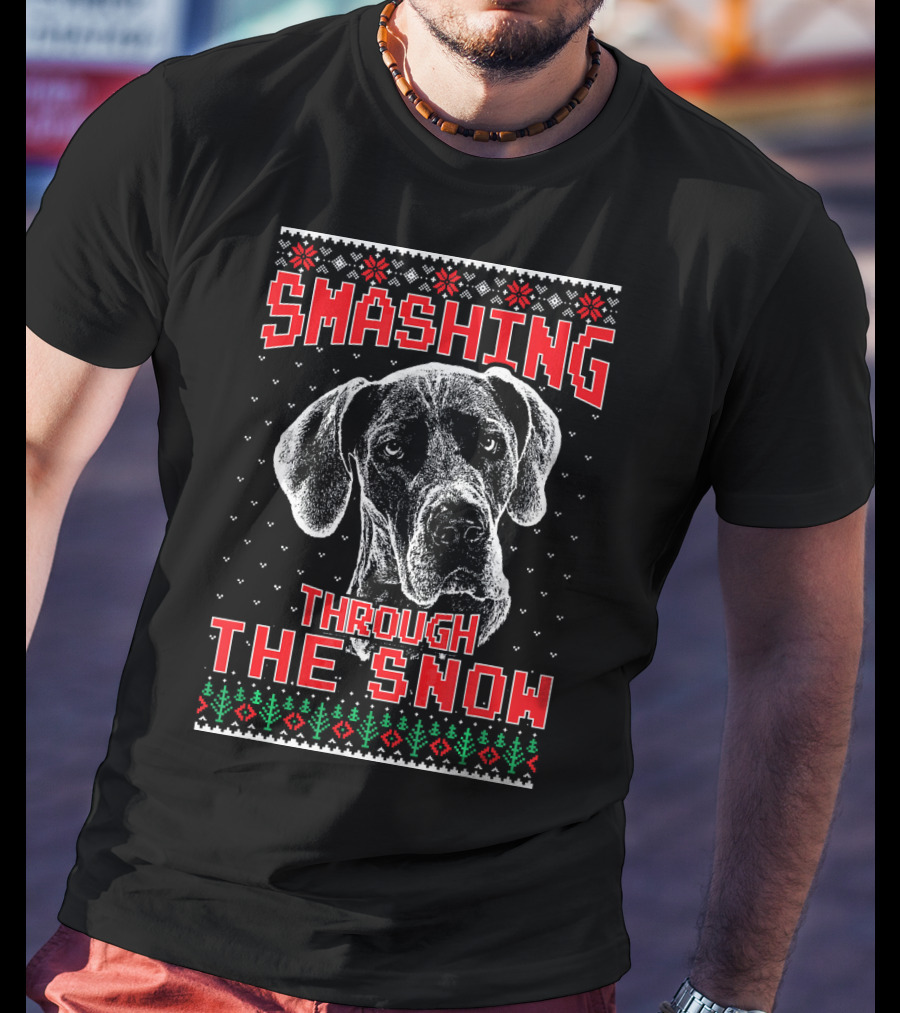 Smashing Through The Snow Great Dane Ugly Christmas T-Shirt