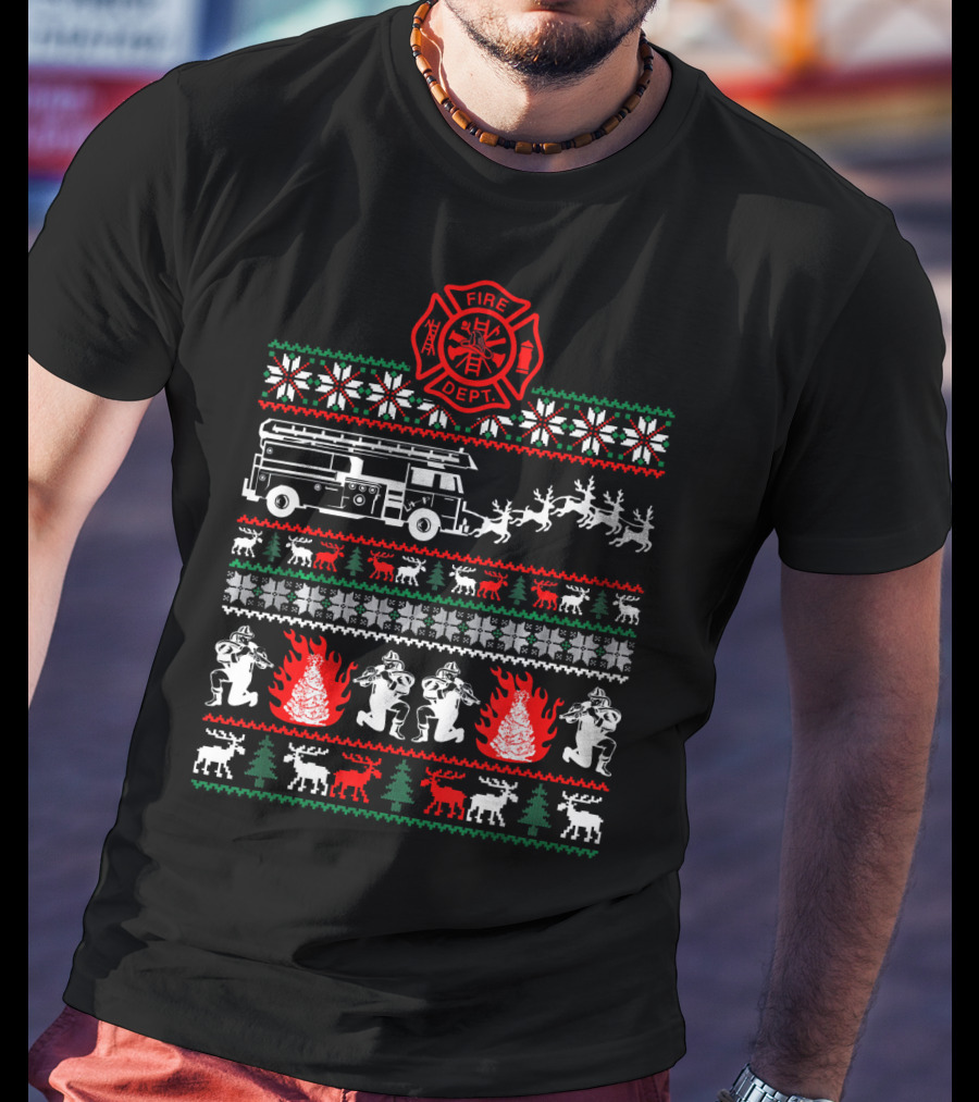 Fire Dept Christmas Firefighter Ugly T-Shirt