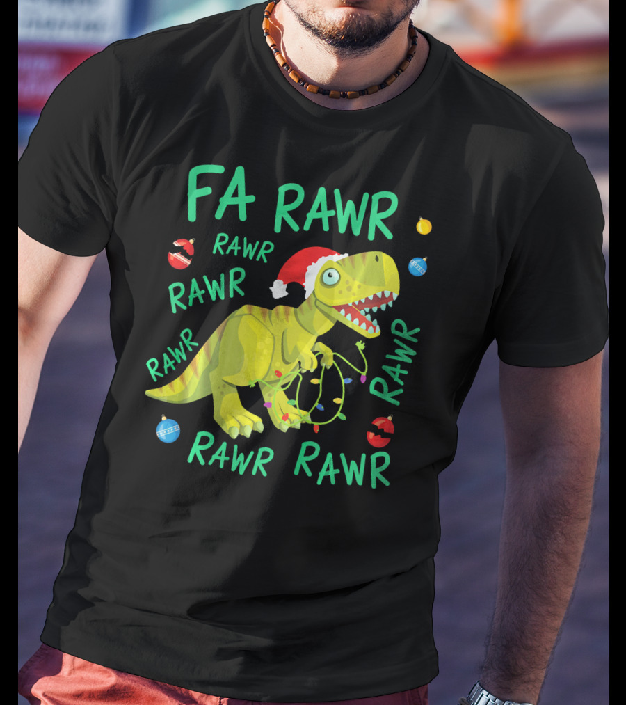 FA RAWR RAWR RAWR Tyrannosaurus Rex Santa Hat Christmas Ornaments T-Shirt