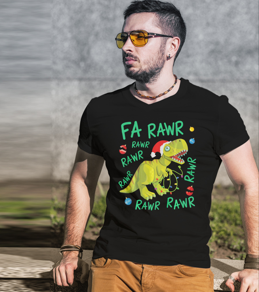 FA RAWR RAWR RAWR Tyrannosaurus Rex Santa Hat Christmas Ornaments T-Shirt