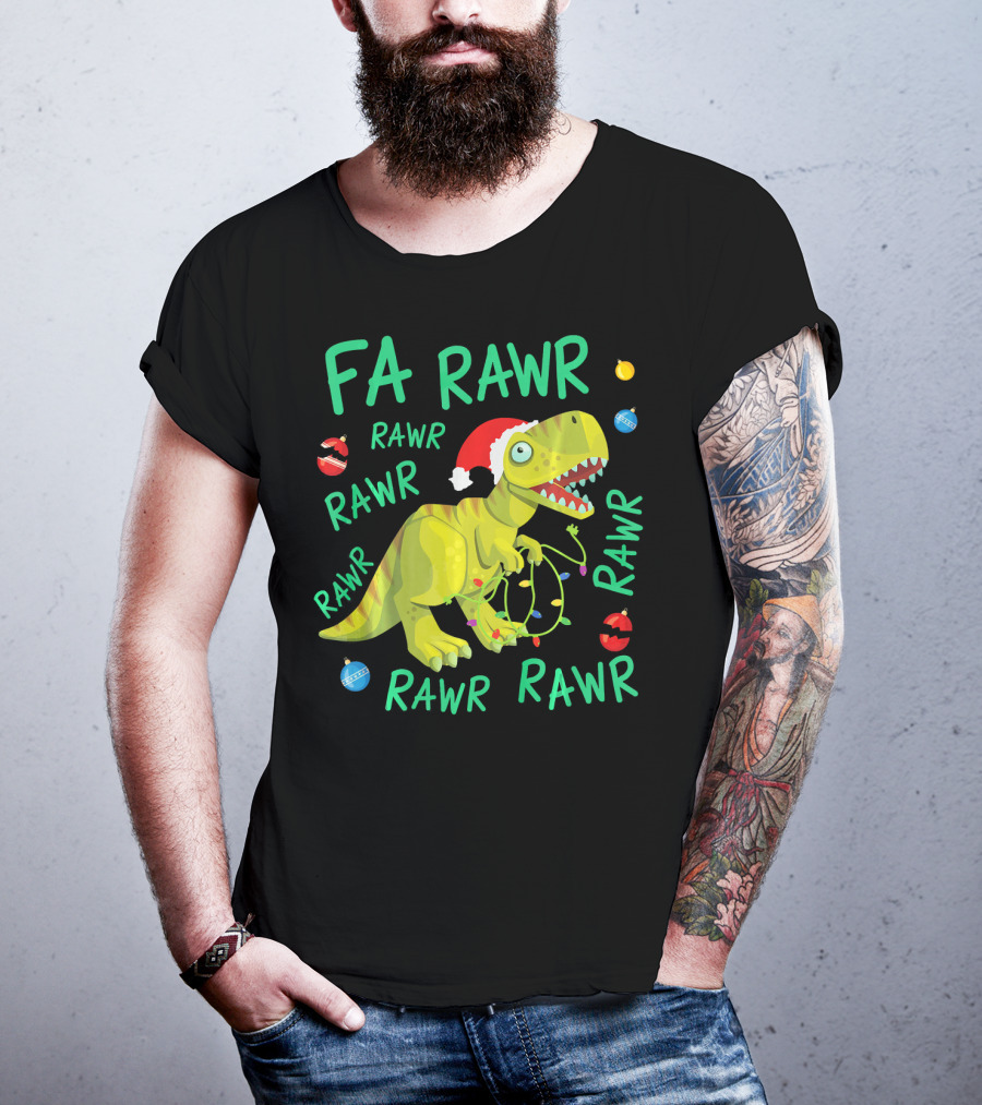 FA RAWR RAWR RAWR Tyrannosaurus Rex Santa Hat Christmas Ornaments T-Shirt