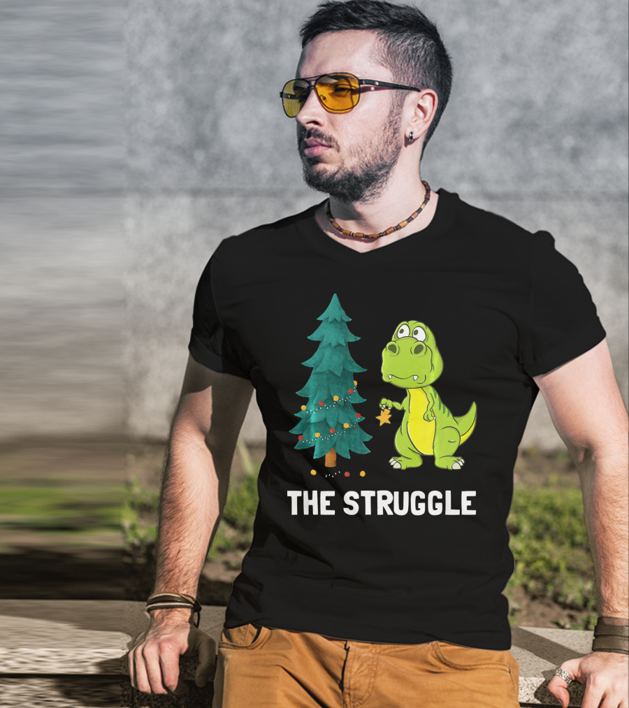 The Struggle T Rex Christmas Tree Ornament Dilemma T-Shirt
