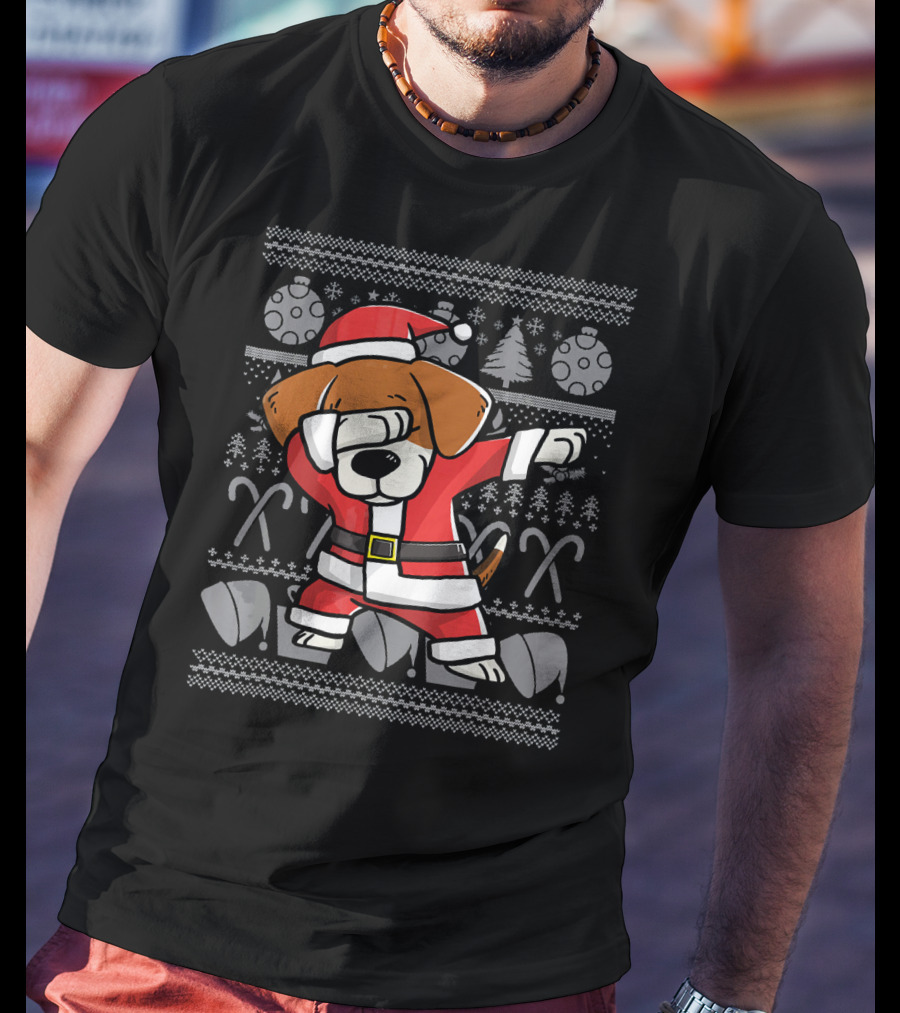 Dabbing Beagle Dog In Santa Claus Costume Christmas T-Shirt