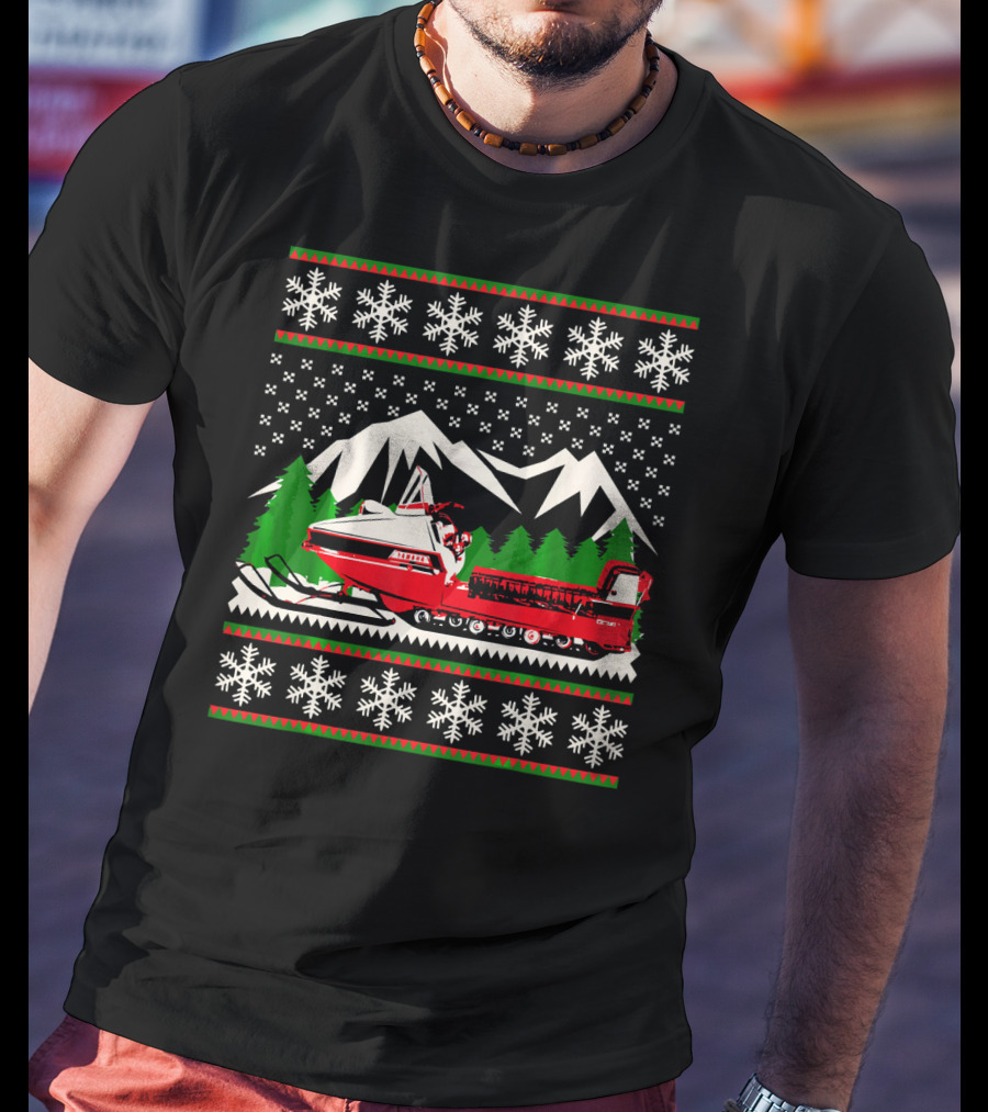 Vintage Snowmobile Ugly Christmas T-Shirt