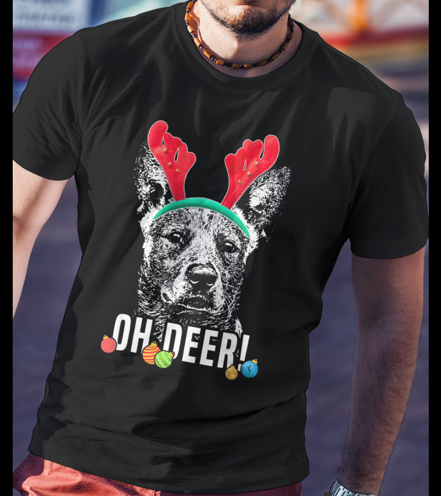 Oh Deer Funny Australian Cattle Dog Antlers Holiday T-Shirt