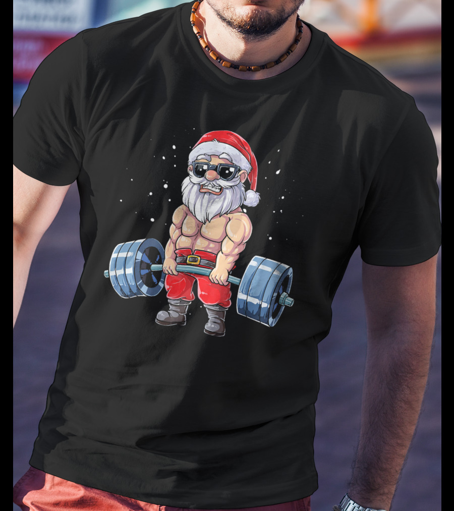 Muscular Santa Deadlift Fitness Christmas T-Shirt