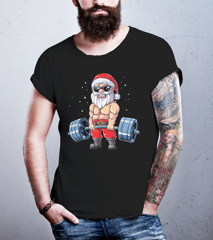 Muscular Santa Deadlift Fitness Christmas T-Shirt