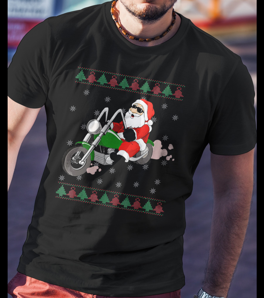 Funny Santa Claus Riding Motorcycle Christmas T-Shirt