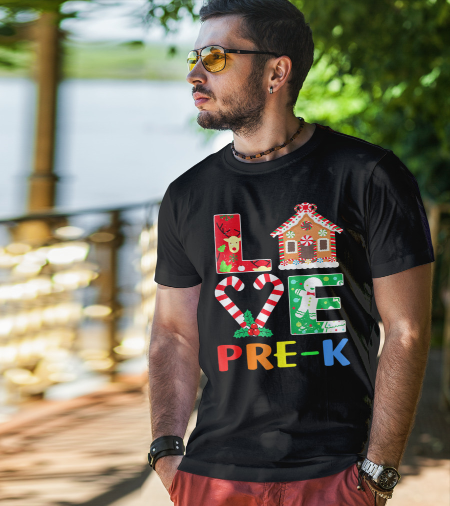 LOVE Candy Cane Reindeer Gingerbread PRE-K T-Shirt