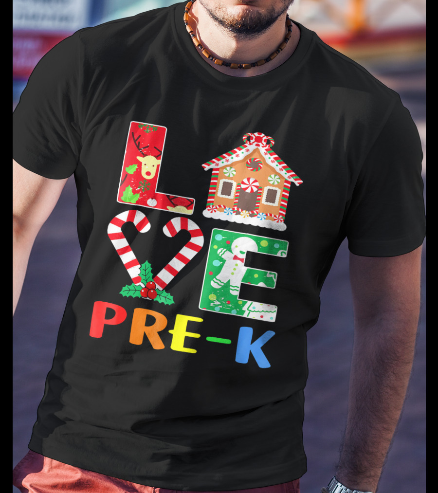LOVE Candy Cane Reindeer Gingerbread PRE-K T-Shirt