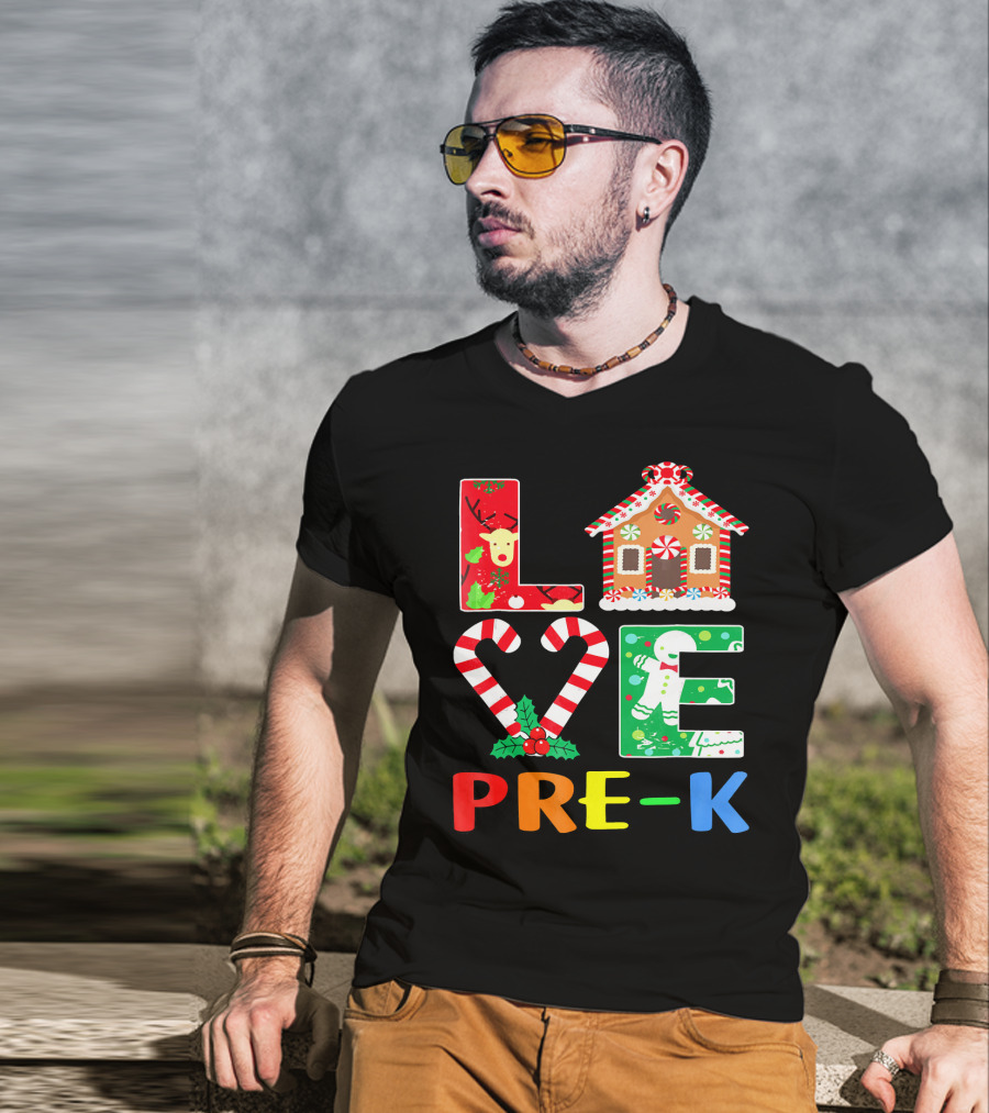 LOVE Candy Cane Reindeer Gingerbread PRE-K T-Shirt