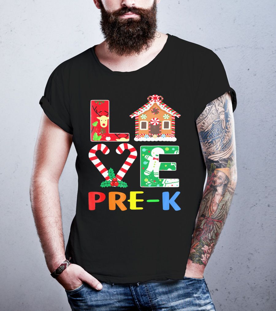 LOVE Candy Cane Reindeer Gingerbread PRE-K T-Shirt