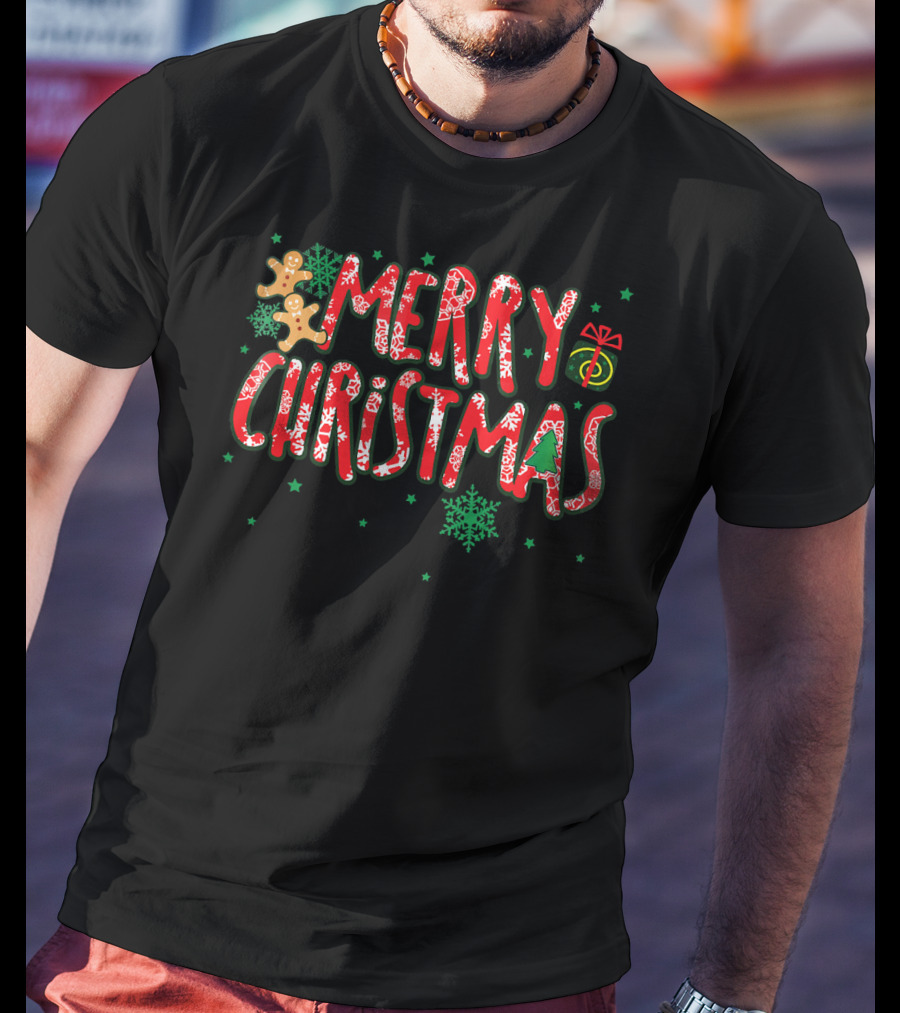 Merry Christmas Gingerbread Candy Cane Holiday Snowflakes Gifts T-Shirt